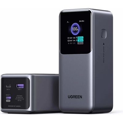 UGREEN Nexode Power Bank 20000 mAh 130W - преносима външна батерия с 2xUSB-C и 1xUSB-A изходи и технология за бързо зареждане (черен)