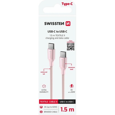 Swissten 71528205 USB-C / USB-C, 1,5m, růžový