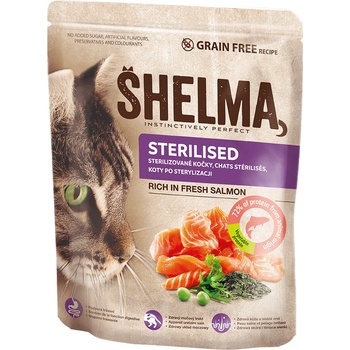 SHELMA Bezobilné granule STERILE s čerstvým lososom pre dospelé mačky 1,5 kg