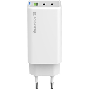 ColorWay AC зарядно устройство GaN Mini CW-CHS058PD-WT 65W PD порт PPS USB (USB-2C1A) бяло (CW-CHS058PD-WT)