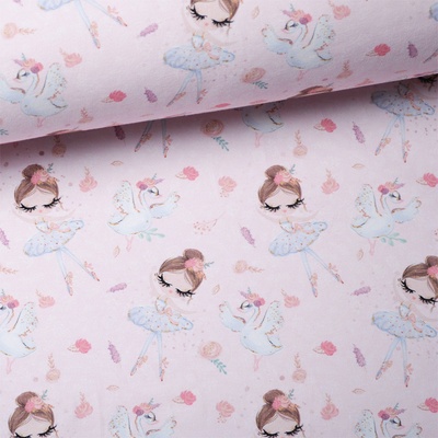 Látka s potlačou nepremokavý polyester TD/NS baleríny ružové