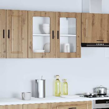 vidaXL Кухненски стенен шкаф със стъклена врата Porto дъб артизан (854096)