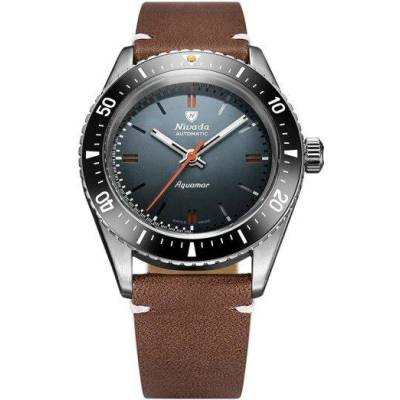Nivada Grenchen Aquamar Grey - Brown Leather White Stitching