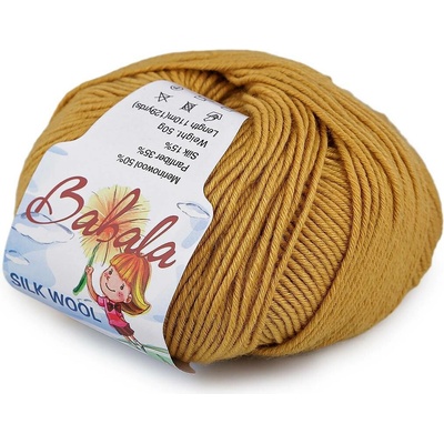 Pletací vlněná, hedvábná příze Babala 50 g Varianta: 14 (010) hořčicová, Balení: 1 ks 59045/151252/285421