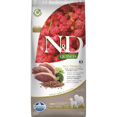 N&D Quinoa Dog Adult Medium & Maxi Neutered Grain Free Duck & Broccoli & Asparagus 12 kg