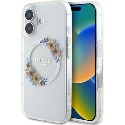 GUESS Калъф Guess IML Flowers Wreath MagSafe за iPhone 16 Plus - прозрачен (3666339311438)