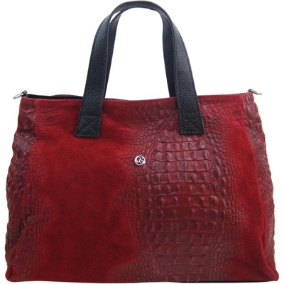 Kožená měkká tmavě dámská kabelka do ruky v kroko designu červená