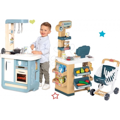 Smoby Set kuchynka so zvukom Bon Appetit Kitchen Grey s obchodom s potravinami a elektronický skener