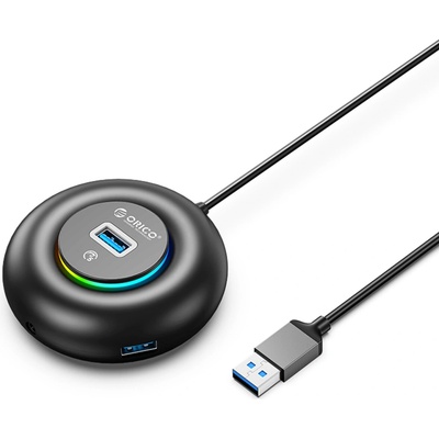 USB rozbočovač Orico YXR4-U3 RGB, 4 porty USB-A 3.0 s audio/mikrofonním portem, délka kabelu 1,8 m – černý