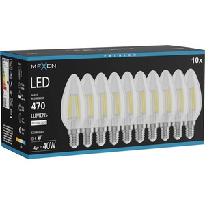 Mexen Vintis 10x LED филамент крушка E14, C35, 4W, Неутрална - 4000K, 470 lm, прозрачно - (L154-E14-0440-00x10)