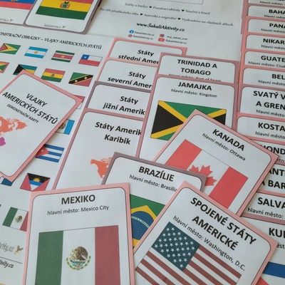 Vlajky amerických států - demonstrační karty Provedení: Komplet - hotové aktivity k okamžitému použití