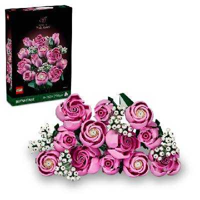 Botanicals Pink Rose Bouquet - Set of Artificial Flowers for Adults - 12 Artificial Roses & 4 Branches of Gypsophila as DIY Decoration - Gift Idea for Women - 10374