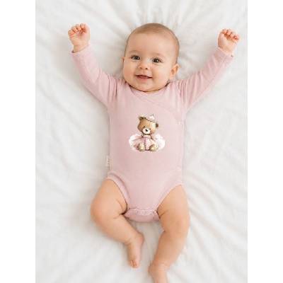 Detské body prekladacie TEDDY PRINCESS s dlhým rukávom Ružová