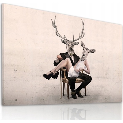 Moderný obraz na plátne – Pár jeleňov v elegantnej póze na kresle Veľkosť: 80x60 cm