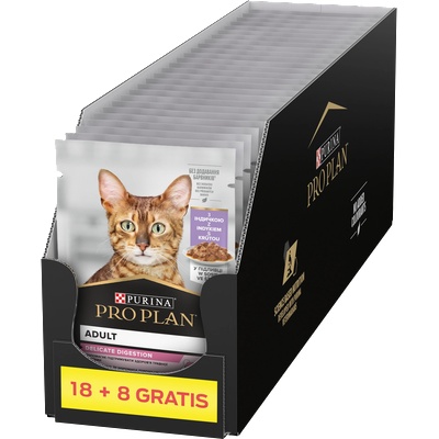 PRO PLAN PRO PLAN Nutrisavour Delicate Храна за котки с нежни парченца сьомга в сос 26x85 г (18+8 БЕЗПЛАТНО)