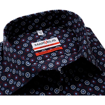 Marvelis Modern Fit tmavomodrá košile s barevnými ornamenty prodloužený rukáv
