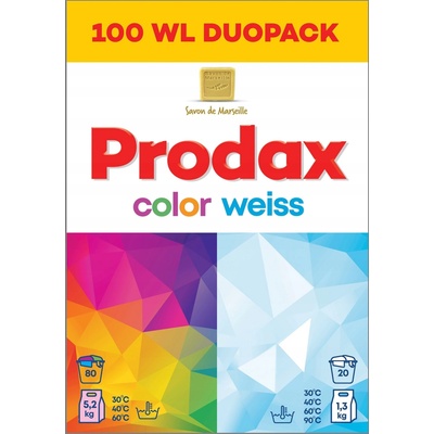 Prodax Color prací prášok 5,2 kg 80 PD + White prášok 1,3 kg 20 PD