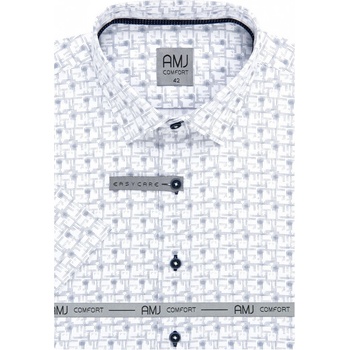 AMJ pánská bavlněná košile krátký rukáv regular fit bílá s tečkovaným kárem VKBR1197