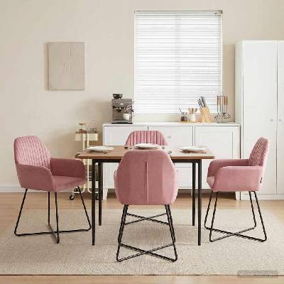 vidaXL Обедени столове 4 pcs Кадифе Розово 55 x 50 x 84 см (3428376)
