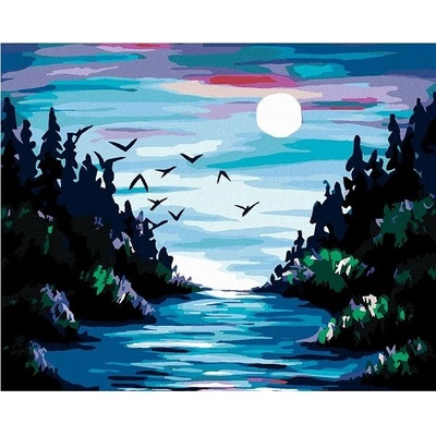 zuty malování podle čísel Měsíc nad řekou 50 x 40 cm vypnuté plátno na rám
