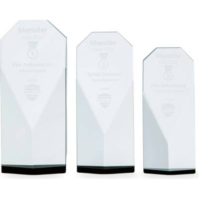 Skleněná luxusní plaketa s laserovým gravírováním 70x170mm