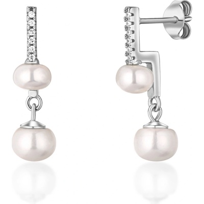 JwL Luxury Pearls nápadité strieborné náušnice s pravými perlami a zirkónmi JL0773