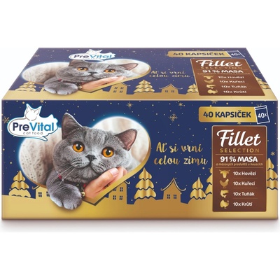 PreVital Fillet Selection mix mäsa a rýb v omáčke a v želé 40 x 85 g