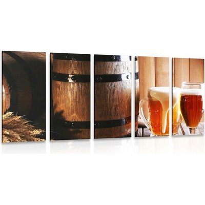 5-dílný obraz pivo s pivním soudkem - 100x50