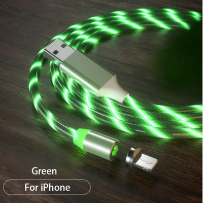 LED magnetický svítící nabíjecí kabel 2,1A pro Apple iPhone, 1m Barva: Zelená