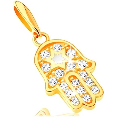 Šperky Eshop Zlatý přívěsek 585 symbol Hamsa s čirými zirkony a bílou hvězdou S2GG121.10