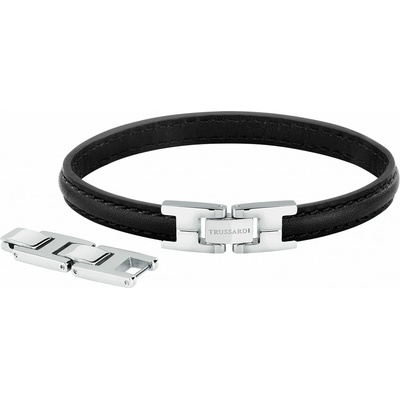 Trussardi Stylový černý kožený náramek T-Leather TJAXZ03
