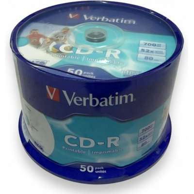 Verbatim CD-R 700MB 52x, AZO, printable, spindle, 50ks (43438) – Zboží Živě