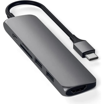 Докинг станция Satechi ST-SCMA2M, от USB-C към 2x USB-A, 1x HDMI, 1x SD четец, 1x MicroSD четец, сива (ST-SCMA2M)