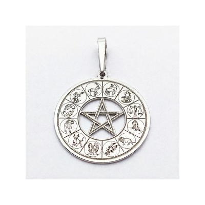Zlato minerály Stříbrný přívěsek pentagram a znamení zvěrokruhu SP5981mn