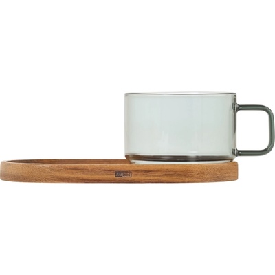 AdHoc Impact Чаша за кафе с чинийка, 300 мл, прозрачно сиво, 2 бр (AH-TK84)