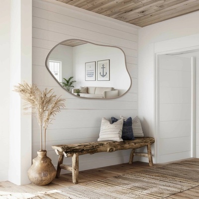 Alfaram Zrkadlo s organickým tvarom v kašmírovom ráme z MDF – MARIS FOAM V RÁME 60x43