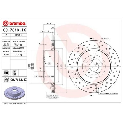 BREMBO Brzdový kotúč dierovane/vnutorne chladene Ø316mm 09.7813.1X