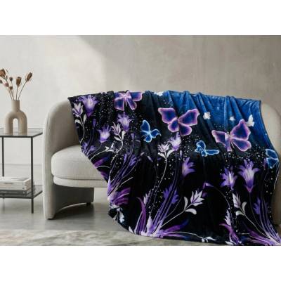 Textilomanie Mikroplyš deka VIOLET BUTTERFLY tmavě modrá 160x200