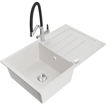 Mexen Bruno гранитна мивка 1-камерна с отцедник и кухненски смесител Duo, бял - 6513-20-671701-07 (6513-20-671701-07)