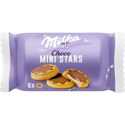 Milka Choco Mini Stars sušenky s mléčnou náplní a čokoládou z alpského mléka 37.5 g