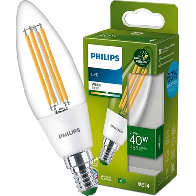 Philips 8719514435759 LED filamentová žiarovka 1x2,3W/40W E14 485lm 3000K- číra, Ultra Efficient