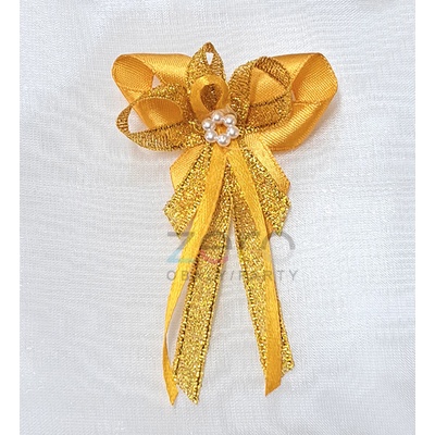 Vonička (vývazek) svatební - tm. žlutá-zlatá s perlovým květem