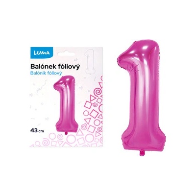 Balónek foliový č. 1 RŮŽOVÝ 43cm LUMA