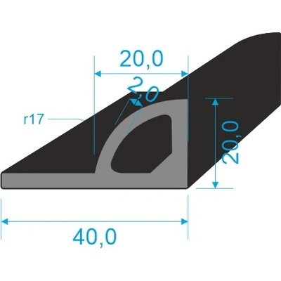 2318 Pryžový profil tvaru "P" s dutinkou, 40x20/2mm, EPDM 70ShA