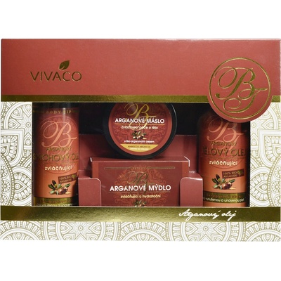 BodyTip Arganový olej sprchový gel 200 ml + tělový olej 200 ml + tuhé mýdlo 100 g +arganové máslo 100 ml dárková sada