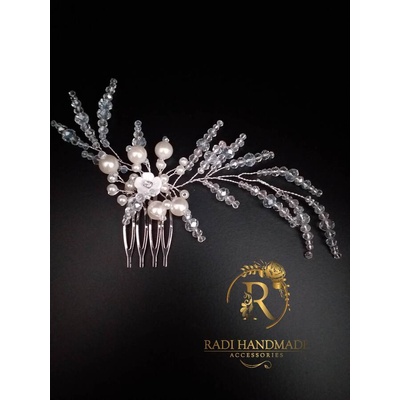 Radi handmade Гребенче за коса с бели перли и кристали (508)