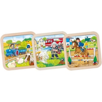 Goki Дървен пъзел Goki - Ферма, пожарна, асортимент (57382)