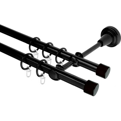 OK-GarnýžeCZ Garnýž kovová dvouřadá 19mm Pullo černá 410 cm do stěny / kroužky s háčkem