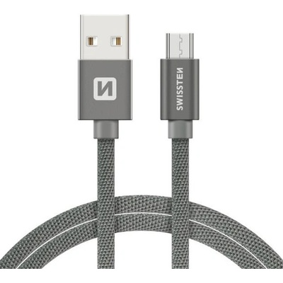 Swissten 71522202 USB 2.0, zástrčka A - zástrčka micro B, opletený, 1,2m, šedý
