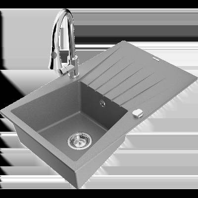Cesar гранитна мивка с 1 отделение и отцедник и кухненски смесител Elia, сив - 6514-71-670101-00 (6514-71-670101-00)